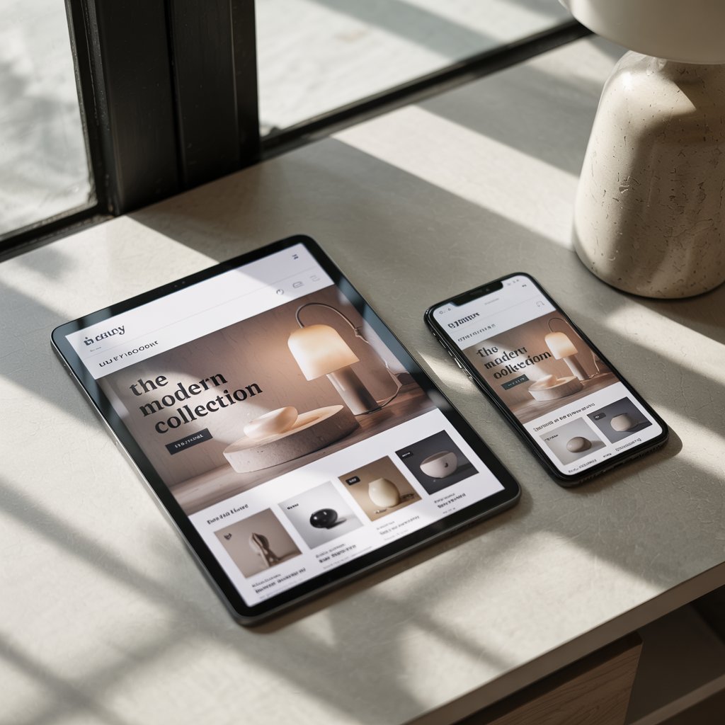 Mockup di piattaforme e-commerce migliori con design responsive su laptop, tablet e smartphone
