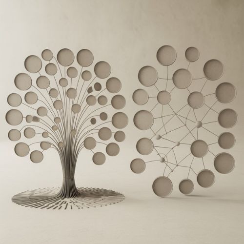 Confronto visuale tra struttura gerarchica e struttura a rete nell’architettura dell’informazione per una navigazione web efficace.