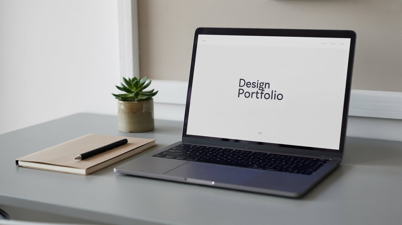 Immagine di un laptop con un portfolio online visibile sullo schermo, rappresentante un workspace moderno e creativo. Un esempio di come creare un portfolio online professionale.