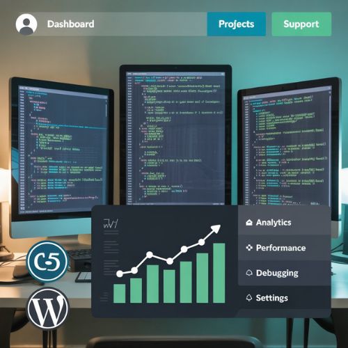 Illustrazione concettuale degli strumenti e tecnologie usati per sviluppare un sito one-page, come HTML5, CSS3 e WordPress, in linea con l’articolo Cos'è un sito one-page.