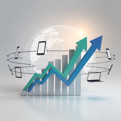 Grafico con metriche SEO in crescita e dispositivi collegati, che rappresenta i benefici SEO e prestazionali di un sito responsive.