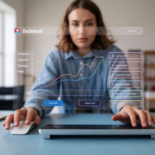 Una persona osserva una visualizzazione complessa di una rete dati su uno schermo, con nodi colorati interconnessi e opzioni di filtro personalizzabili.