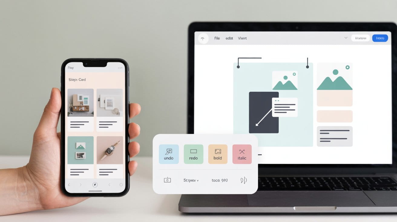 principi-del-design-mobile-first-copertina-ux-ui-responsive Illustrazione di una persona che progetta un sito web responsive su smartphone e laptop, rappresentazione visiva dei principi del design mobile-first.